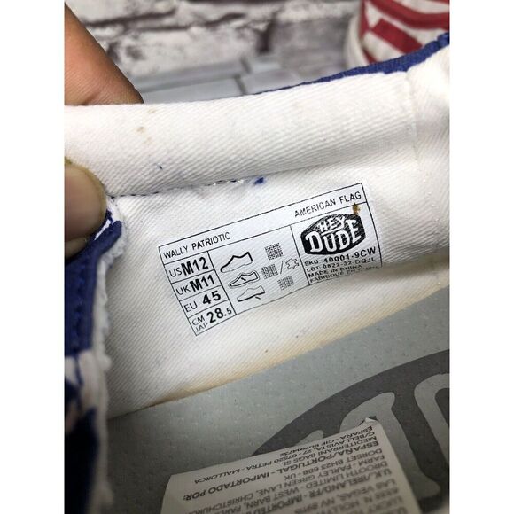 Hey Dude Wally Patriotic American Flag Casual Slip On Men Sz 12M US/45 USA - Picture 12 of 16